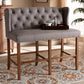 Alira Bar Stool Modern and Contemporary Beige Fabric Upholstered Walnut Finished Wood Button Tufted