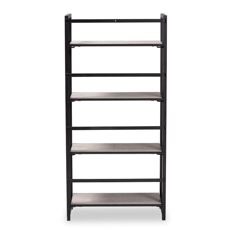 Lakota 4-Tier Display Shelf in Light Grey Wood and Black Metal - Modern Industrial Storage Unit for Home or Office Decor