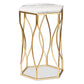 Kalena Modern Gold Metal End Table with Marble Top Contemporary Accent Furniture for Living Room or Bedroom