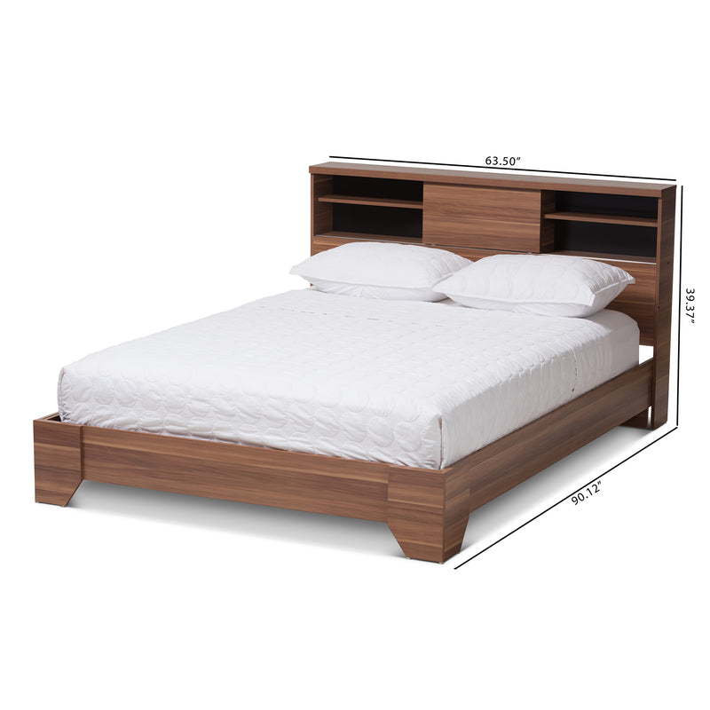 Vanda Queen Size Platform Bed - Modern Two-Tone Walnut and Black Wood Design for Stylish Bedrooms