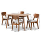 Damara Dining Set Mid-Century Modern Grey Fabric Upholstered Walnut Brown Finished Wood 5-Piece