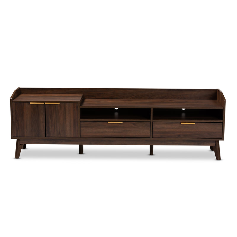 Lena Mid-Century Modern TV Stand Walnut Brown Finished 2-Drawer Wood Entertainment Center for Living Room