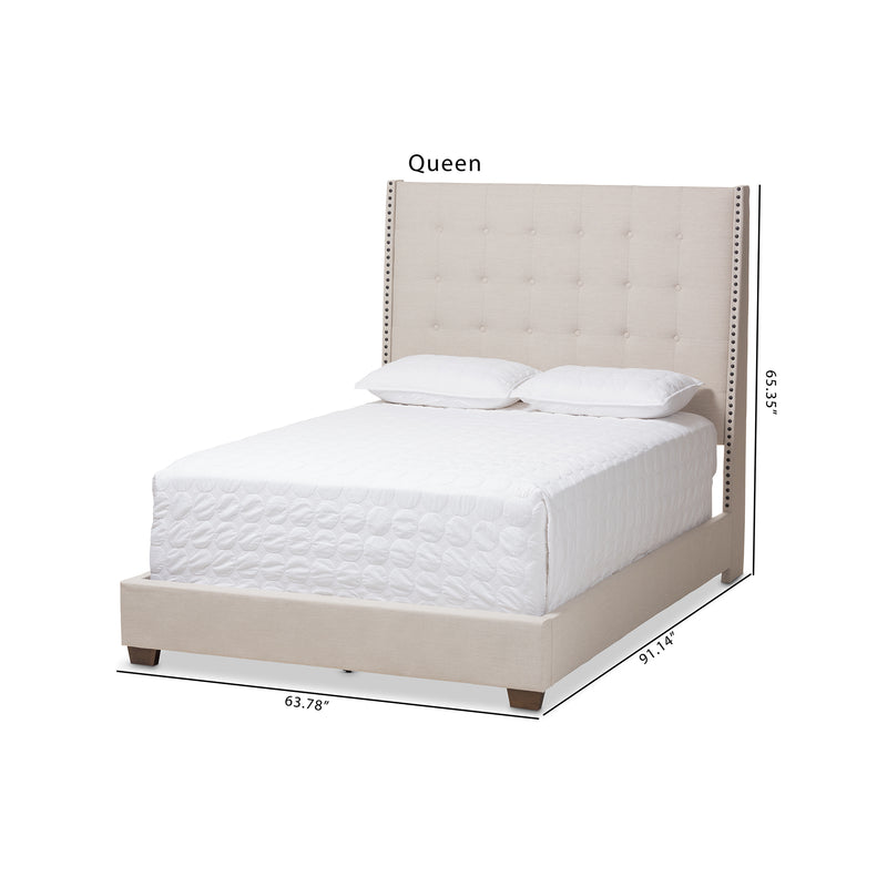 Georgette King Bed - Modern and Contemporary Light Beige Fabric Upholstered