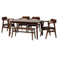 Cleo Dining Set Mid-Century Modern 6-Piece Collection with Espresso Fabric and Dark Brown Wood Finish