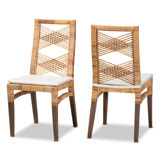 Poltak Modern Bohemian Dining Chair Set 2-Piece Natural Brown Rattan Design for Chic Dining Spaces