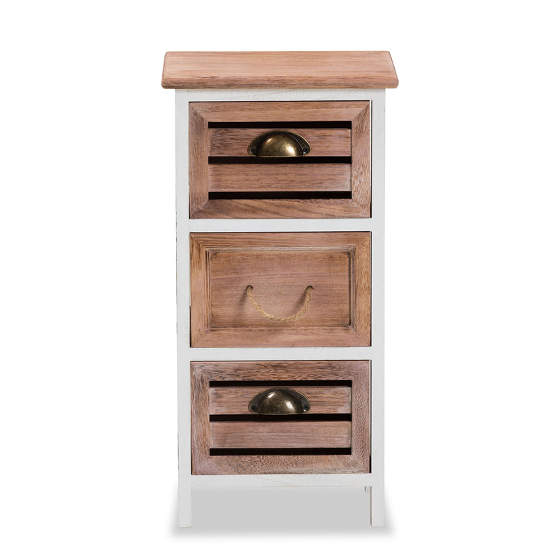 Palta Storage Unit Modern Two-Tone Wood Design with 3 Drawers in White and Oak Brown Finish for Stylish Organization