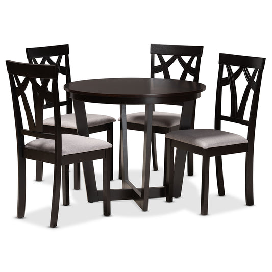 Telma Dining Set Modern 5-Piece Grey Fabric Upholstered with Dark Brown Finished Wood