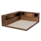 Erie Queen Size Platform Storage Bed - Modern Rustic Walnut Brown Wood with Built-In Outlet for Convenient Charging