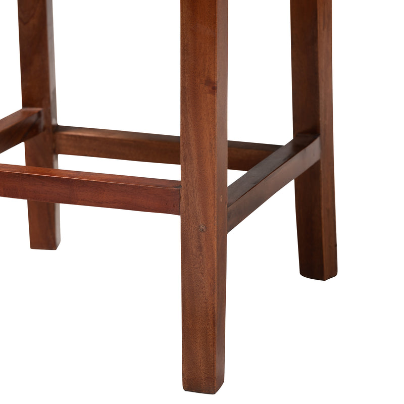 Racquel Modern Bohemian Counter Stool in Natural Rattan and Mahogany Wood for Chic Home Decor