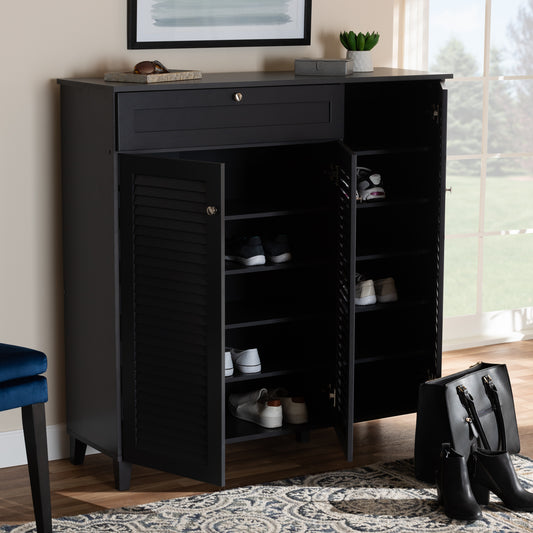 Coolidge Shoe Storage Cabinet Modern and Contemporary Dark Grey Finished 11-Shelf Wood with Drawer