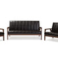 Nikko Living Room Set Mid-century Modern Scandinavian Style Black Faux Leather 3 Pieces