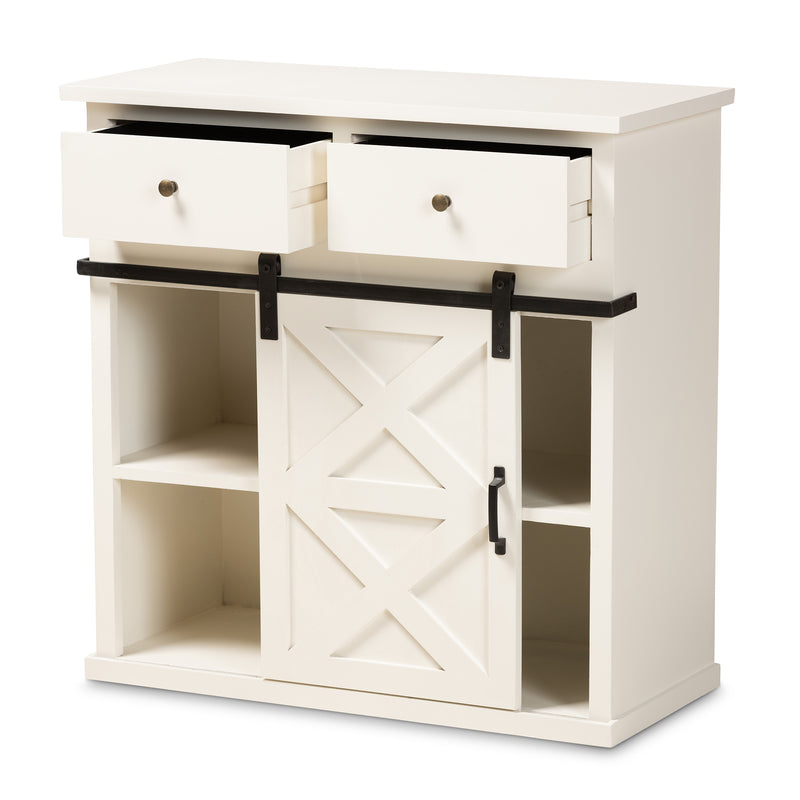 Nadia Sideboard Buffet - Modern Farmhouse Design with White Wood and Black Metal, 2-Door Storage for Dining or Living Room