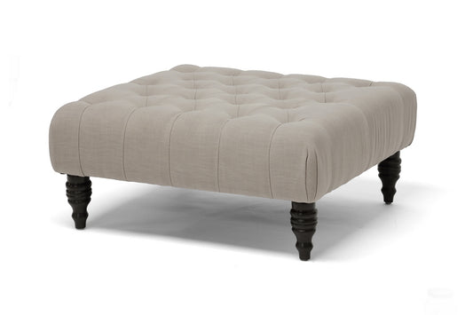 Keswick Ottoman Beige Linen Modern Tufted