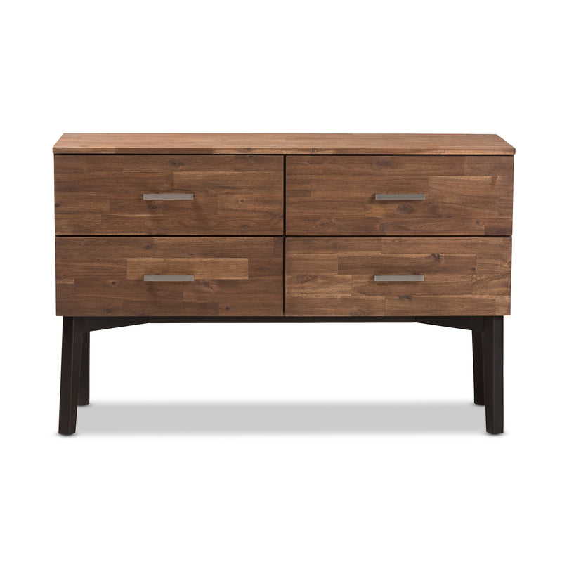 Selena Mid-Century Modern Dresser Brown Wood 4-Drawer Storage Chest for Bedroom or Living Room