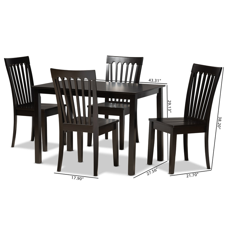 Erion Dining Set Modern and Contemporary Dark Brown Finished Wood 5-Piece