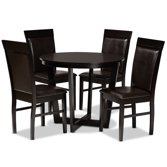 Irma Dining Set Modern 5-Piece Dark Brown Faux Leather Upholstered Dining Furniture with Finished Wood