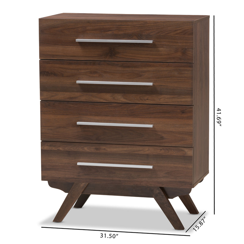 Auburn Mid-Century Modern 4-Drawer Chest in Walnut Brown for Stylish Storage Solutions