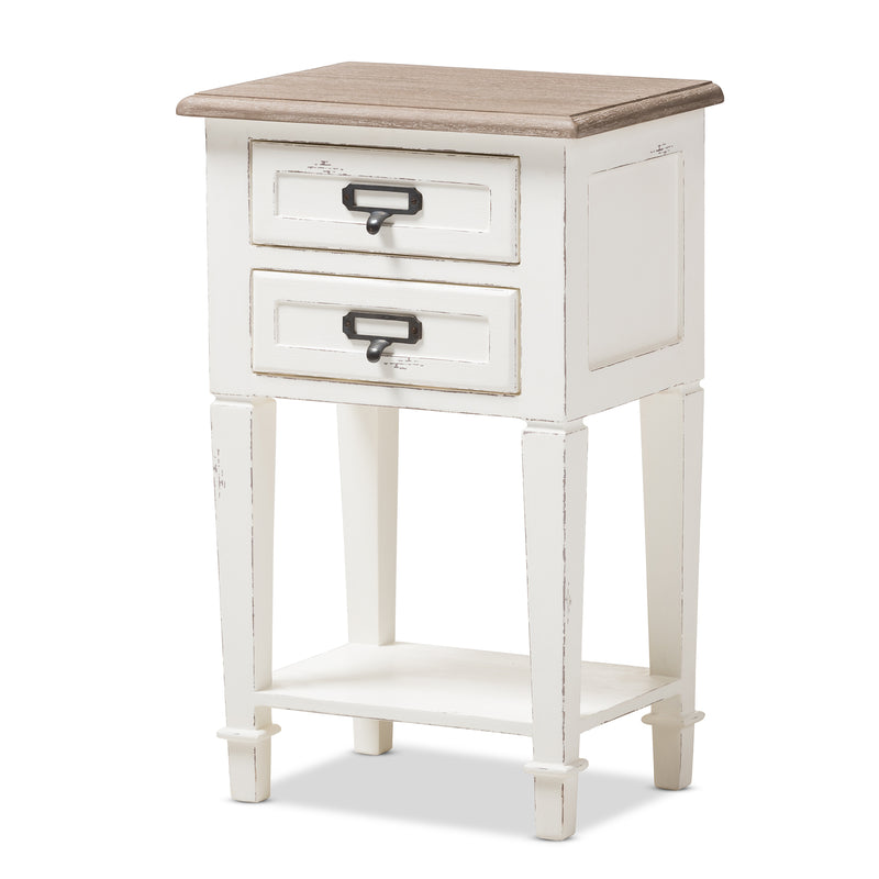 Dauphine Nightstand in Provincial Style with Weathered Oak and White Wash Finish