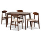 Daria Dining Set Mid-Century Modern 5-Piece Cream Fabric and Dark Brown Wood Furniture for Stylish Dining Rooms