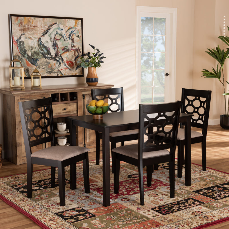 Henry Dining Set Modern Contemporary Grey Fabric Upholstered Dark Brown Finished Wood 5-Piece