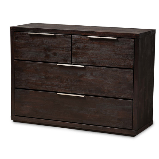 Titus Modern 4-Drawer Dresser in Dark Brown Finished Wood with Sleek Design and Ample Storage Space