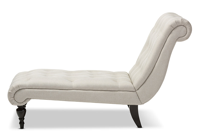 Layla Chaise Lounge Mid-century Modern Light Beige Fabric Upholstered Button-tufted