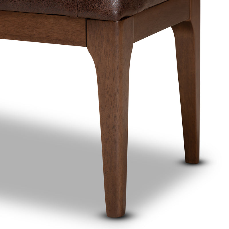 Walsh Dining Bench Mid-Century Modern Dark Brown Leather-Effect Polyester Fabric Upholstered Walnut Brown Finished Wood