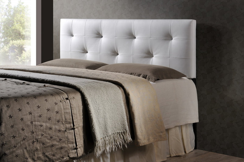 Dalini Headboard - Modern and Contemporary Full Black Faux Leather with Faux Crystal Buttons