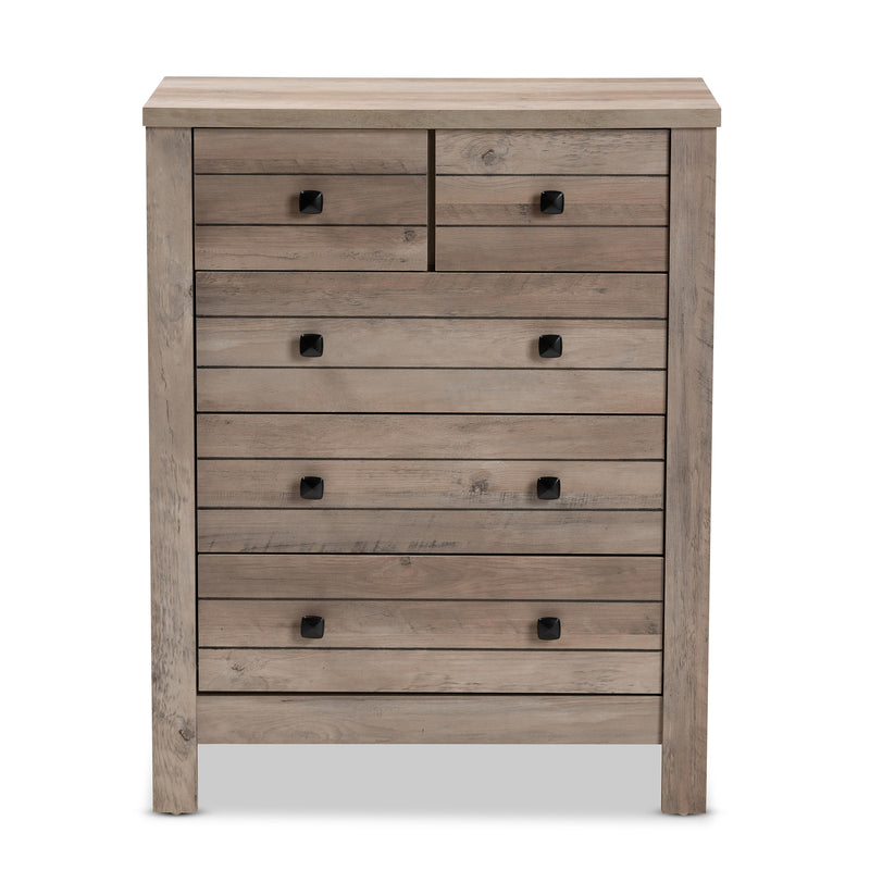 Derek 5-Drawer Chest Modern Rustic Oak Finished Wood Storage Solution for Bedroom or Living Room