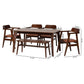 Cleo Dining Set Mid-Century Modern 6-Piece Collection with Light Brown Fabric and Dark Brown Wood for Stylish Dining Rooms