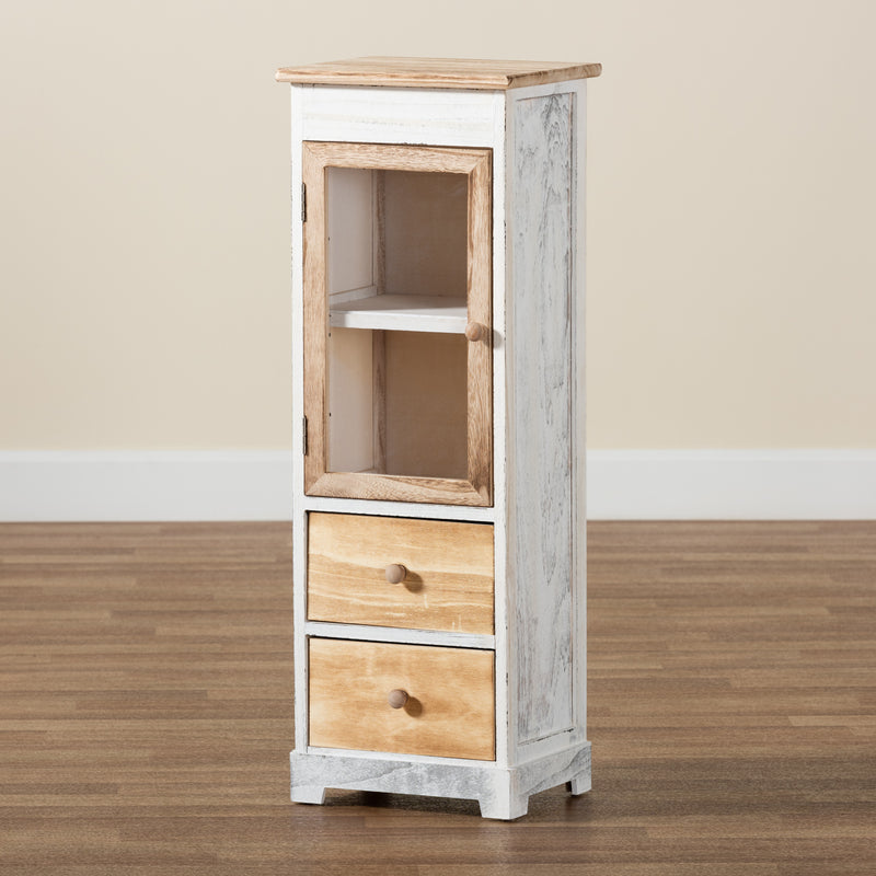 Dannah Storage Cabinet Classic Two-Tone Oak Brown and White Wood with 2 Drawers for Stylish Organization