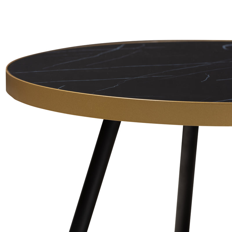 Lauro Coffee Table Modern Round Glossy Marble Design with Two-Tone Black and Gold Metal Legs Stylish Accent for Living Room or Lounge Area