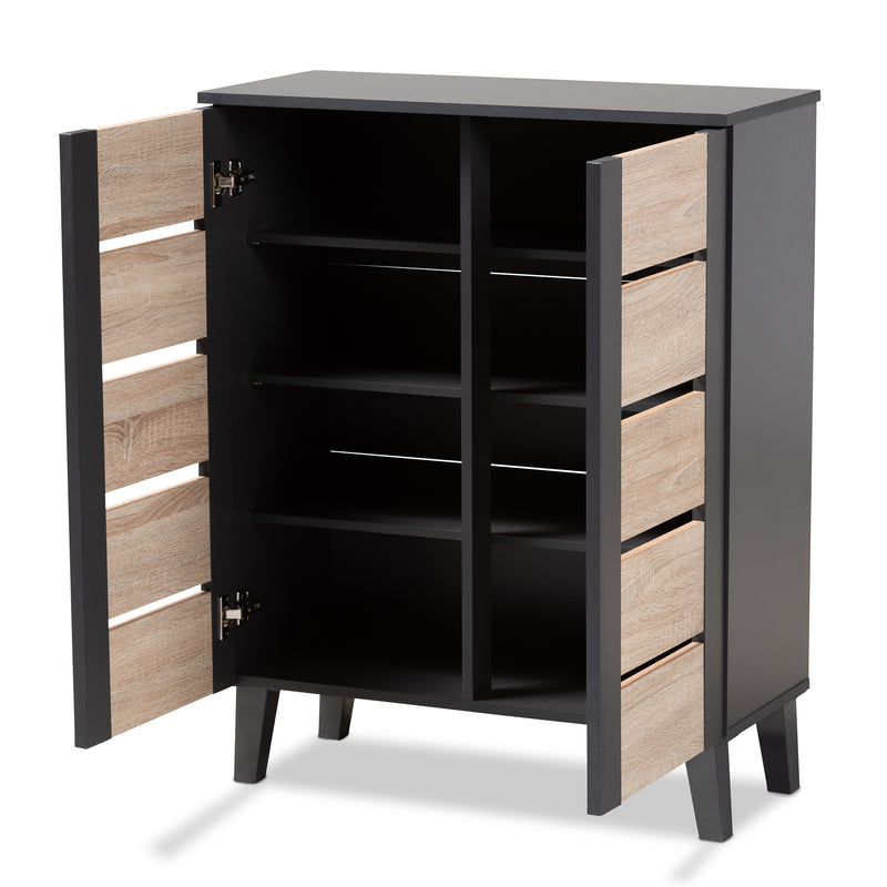 Melle Shoe Storage Cabinet Modern Two-Tone Oak Brown and Dark Gray 2-Door Wood Entryway Organizer for Shoes and Accessories