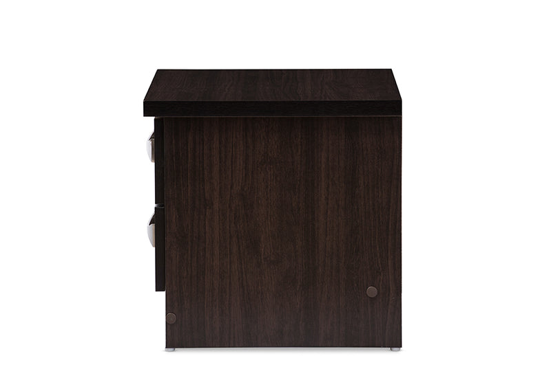 Colburn Nightstand - Modern and Contemporary 2-Drawer Dark Brown Finish Wood Storage Bedside Table