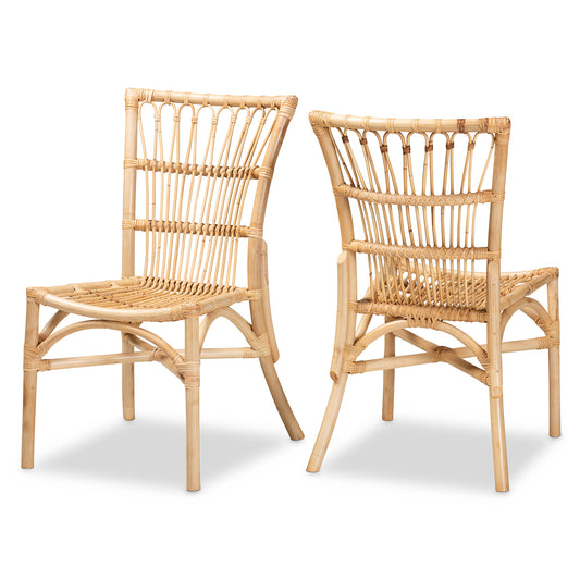 Ammi Modern Bohemian Dining Chair Set 2-Piece Natural Brown Rattan Design for Chic Home Decor