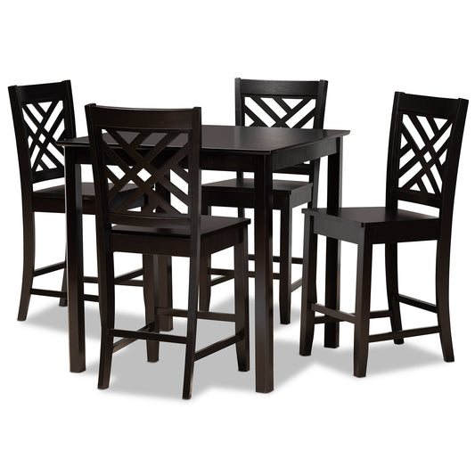 Caron Pub Set Modern and Contemporary Dark Brown Finished Wood 5-Piece