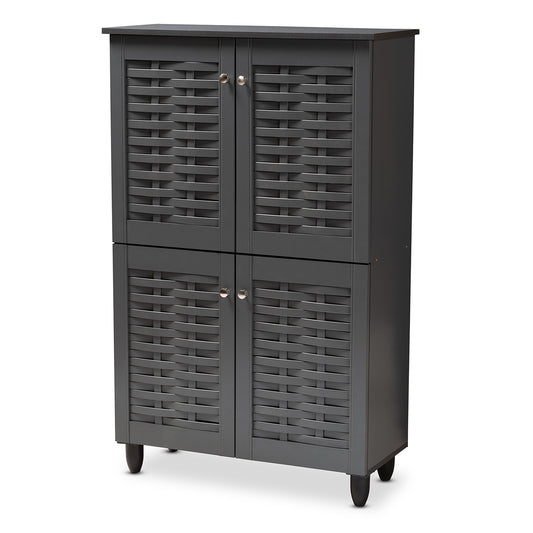 Winda Shoe Storage Cabinet Modern Dark Gray 4-Door Wooden Entryway Organizer for Shoes and Accessories