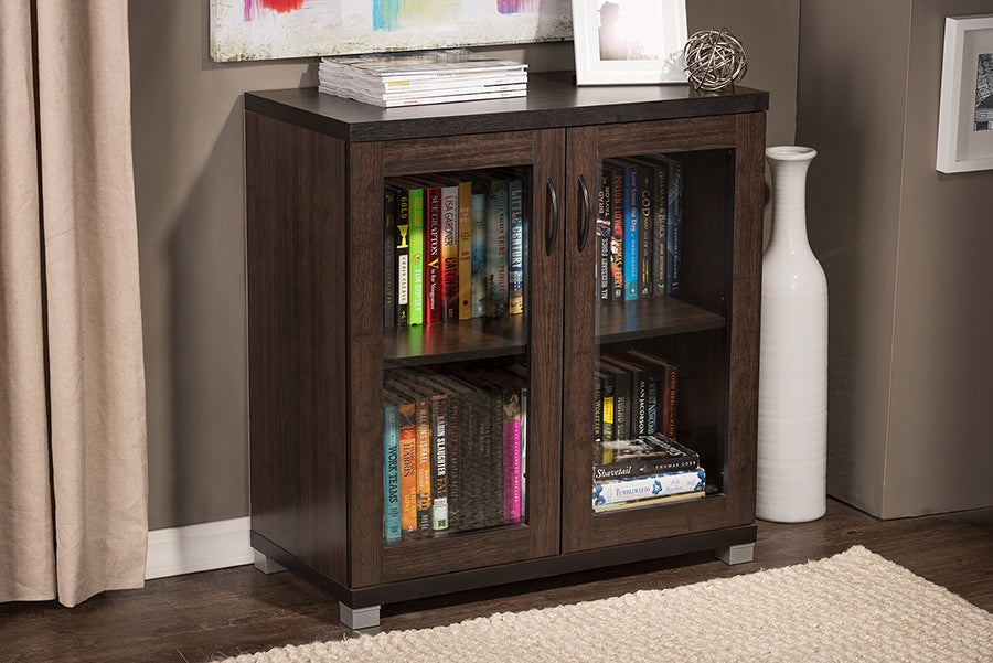 Zentra Sideboard Modern and Contemporary Dark Brown Storage Cabinet with Glass Doors