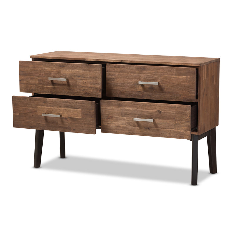 Selena Mid-Century Modern Dresser Brown Wood 4-Drawer Storage Chest for Bedroom or Living Room