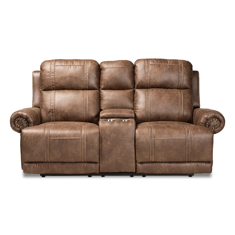 Buckley Reclining Loveseat Modern Light Brown Faux Leather Upholstered 2-Seater with Console for Ultimate Comfort and Style