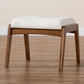 Roxy Ottoman Mid-Century Modern Off-White Boucle Upholstered Walnut Brown Finished Wood Footstool