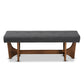 Theo Bench Mid-Century Modern Dark Grey Fabric Upholstered Walnut Finished