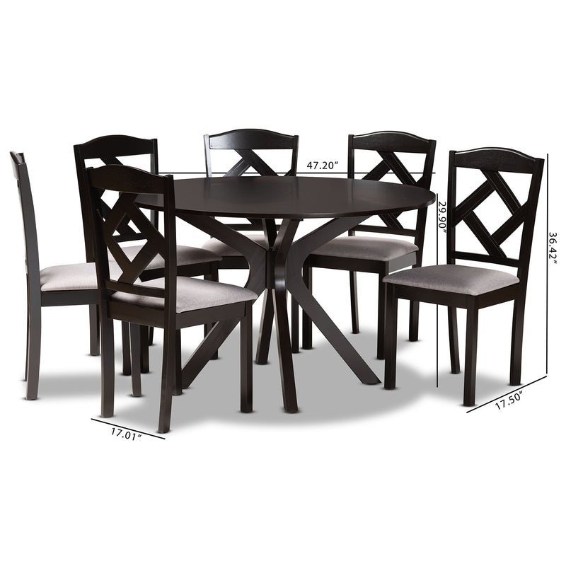 Carlin Dining Set Modern Transitional Grey Fabric Upholstered Dark Brown Finished Wood 7-Piece