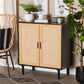 Maureen Storage Cabinet Mid-Century Modern Espresso Brown Wood and Rattan 2-Door Design for Stylish Organization