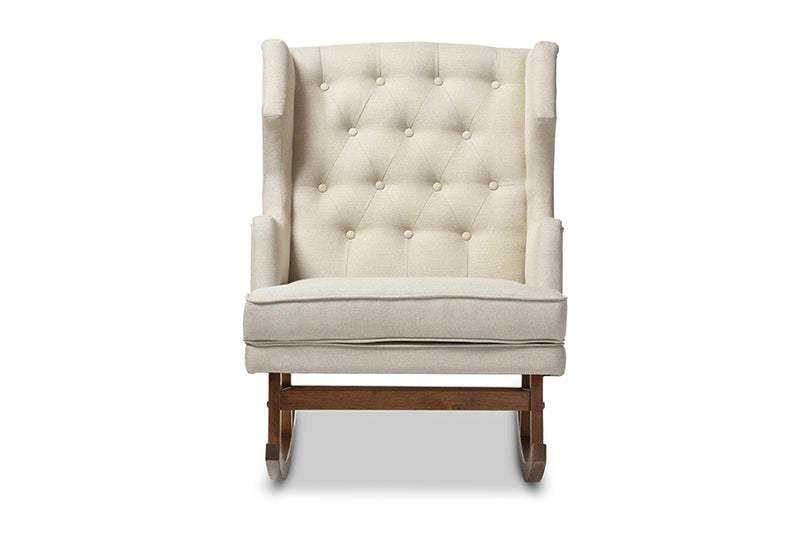 Iona Rocking Chair Mid-century Retro Modern Grey Fabric Upholstered Button-tufted Wingback