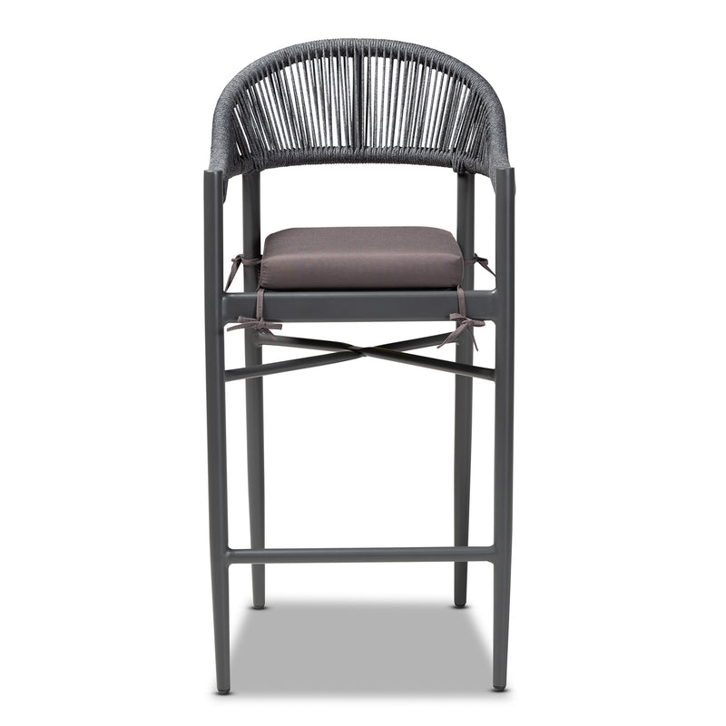 Wendell Outdoor Bar Stool Modern Contemporary Design Grey Finished Rope Metal Construction Stylish Patio Seating