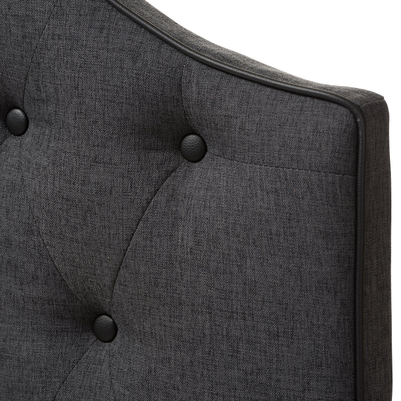 Windsor Queen Size Headboard Modern Dark Grey Fabric Upholstered with Scalloped Button Design and Tufting