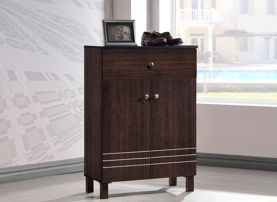 Felda Modern Shoe Cabinet - Dark Brown Storage Unit with 2 Doors and Drawer for Organized Footwear