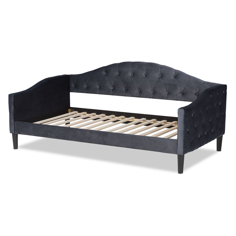 Benjamin Daybed - Modern and Contemporary Grey Velvet Fabric Upholstered with Dark Brown Finished Wood