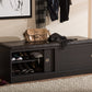 Clevedon Entryway Storage Bench Modern Dark Brown Wood Shoe Rack Cabinet Organizer with Cushioned Seating